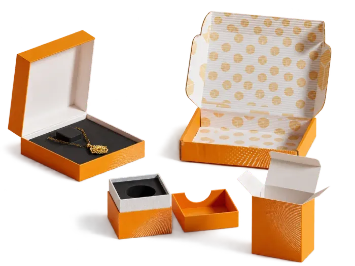 Premium custom packaging boxes including mailer boxes, rigid boxes, and folding cartons for businesses